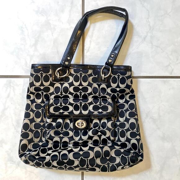 VINTAGE COACH Penelope black and brown signature logo large canvas bag - Picture 1 of 9